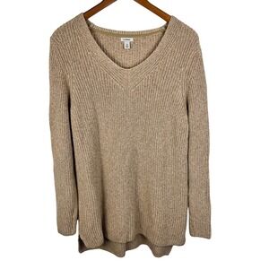 Vintage L.L. Bean Cotton Knit Sweater Womens XL Tan Casual Lagom Granola Earthy